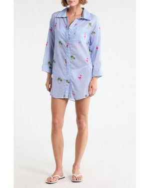 Boho Me Stripe Cotton Cover-Up Shirt - Blue
