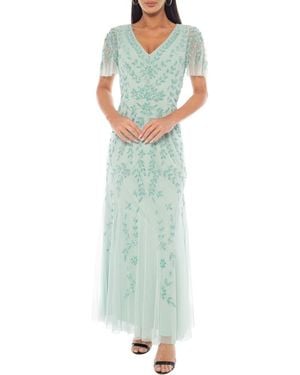 Marina Beaded Godet Gown - Green