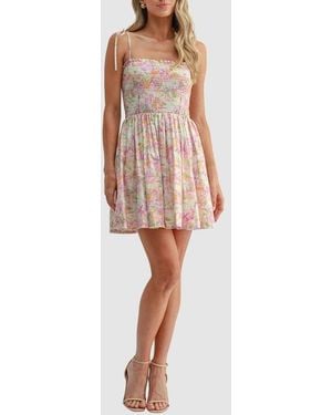 Lush Tie Shoulder Smocked Minidress - Multicolor
