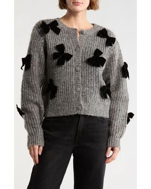 Lush Bow Appliqué Cardigan - Gray