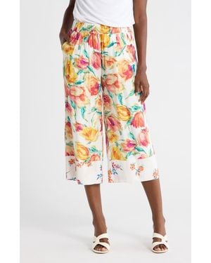 Nicole Miller Floral Wide Leg Pull-On Pants - Red