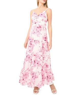 1.STATE Floral Twist Front Tiered Maxi Dress - Pink