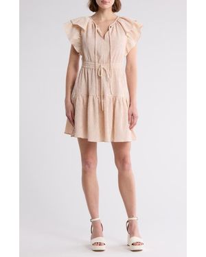 The Good Journey Flutter Sleeve Stripe Ruffle Dress - Multicolor