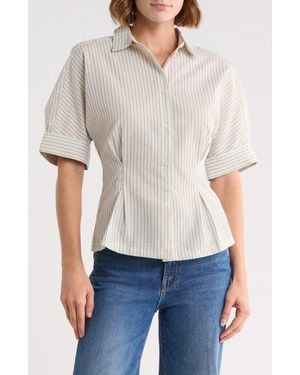 Max Studio Stripe Button-Up Shirt - White
