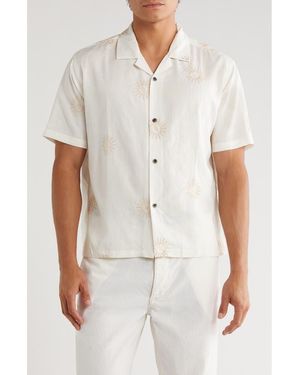 T.R. Premium Boxy Fit Sun Embroidered Camp Shirt - Natural