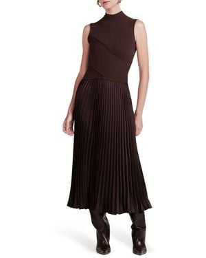 10 Crosby Derek Lam Maizie Sleeveless Pleated Mixed-Media Dress - Black