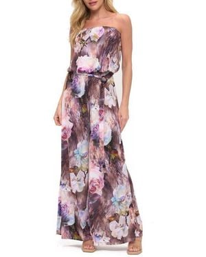 O.L. Printed Strapless Wide Leg Romper - Purple