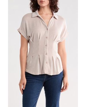 Adrianna Papell Microstriped Button Front Knit Top - Natural