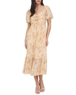AUGUST SKY Puff Sleeve Midi Dress - Natural