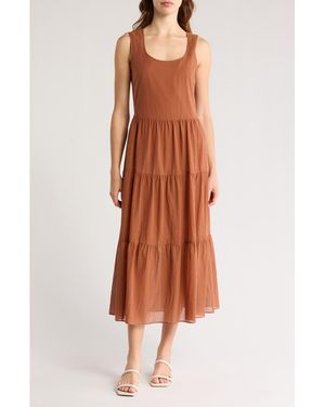 Theory Sleeveless Tiered Cotton Maxi Dress - Brown