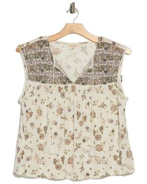 Lucky Brand Split Neck Sleeveless Top - Natural