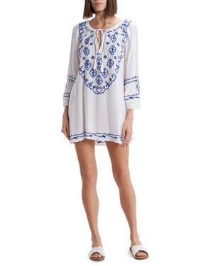 Boho Me Embroidered Sequin Cover-Up Tunic - Blue