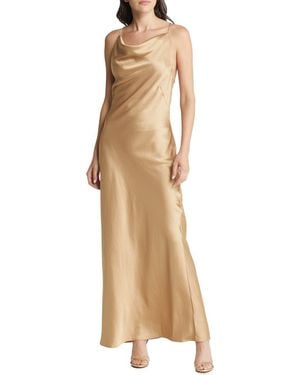 Significant Other Aila Cowl Neck Strappy Satin Gown - Natural