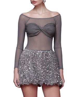 Avec Les Filles Crystal Accent Bandeau Mesh Top - Gray