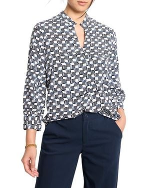 NIC+ZOE Basketweave Split Neck Shirt - Blue
