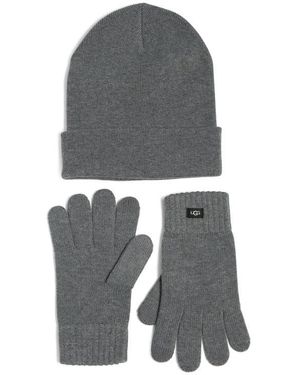 UGG Knit Beanie & Tech Gloves Set - Gray