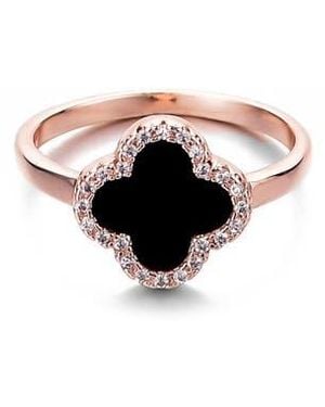 Adornia Enamel & Crystal Clover Ring - Black