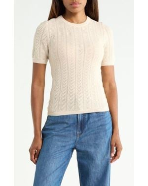 Rag & Bone Francesca Pointelle Short Sleeve Merino Wool Sweater - Blue
