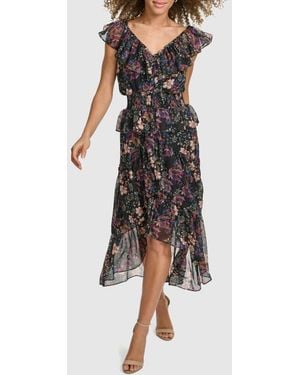 Kensie Ruffle High Low Dress - Black