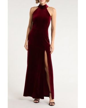 Love By Design Mock Neck Sleeveless Velvet Maxi Dress - Red