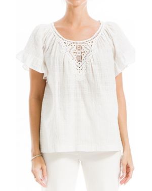 Max Studio Flutter Sleeve Crochet Top - White