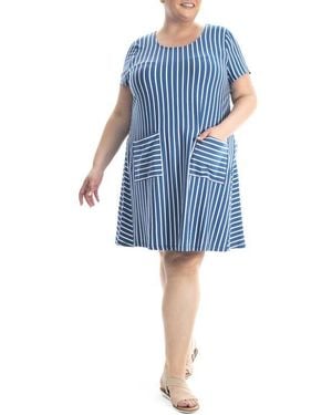 Nina Leonard Short Sleeve T-Shirt Dress - Blue