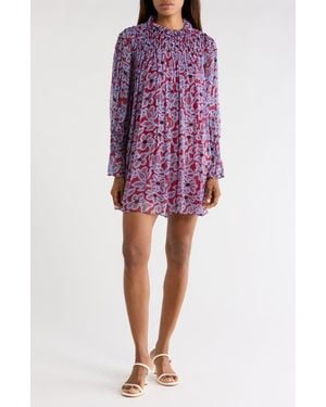 Rebecca Taylor Vera Fleur Long Sleeve Silk Chiffon Minidress - Purple