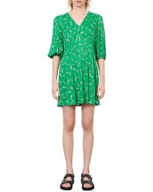 Maje Floral Empire Waist Woven Dress - Green