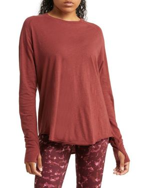 Zella Relaxed Washed Long Sleeve Slub Tee - Red