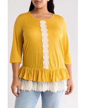 Forgotten Grace Three-Quarter Sleeve Crochet Peplum Top - Yellow