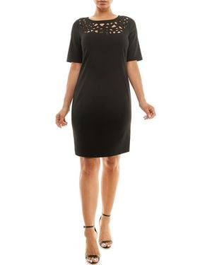 Nina Leonard Cutout Elbow Sleeve Sheath Dress - Black