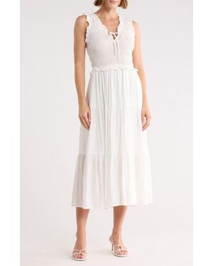 Blu Pepper Smocked Tiered Dress - White