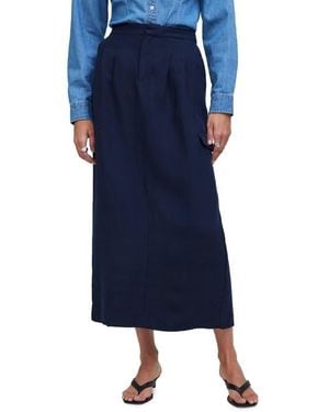 Madewell Pleated Viscose-Linen Column Skirt - Blue