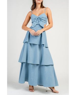 Beivy Tiered Cutout Denim Maxi Dress - Blue