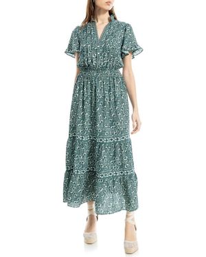 Max Studio Smocked Flutter Sleeve Maxi Dress - Green
