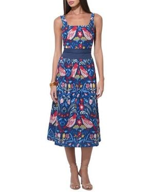 Adelyn Rae Kaili Embroidered Cotton Midi Dress - Blue