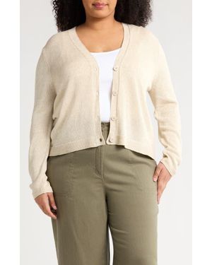 Max Studio V-Neck Button Front Cardigan - Natural