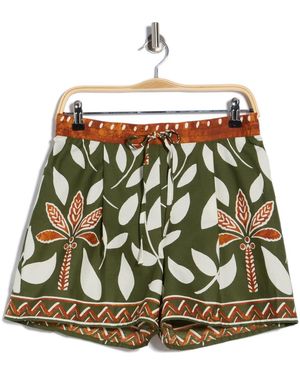 Halogen® Floral Print Cotton Drawstring Shorts - Green
