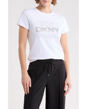 DKNY Rhinestone Glitter Logo T-Shirt - White