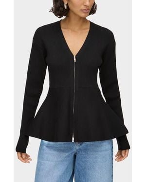 ALIGNE Peplum Detail Rib Zip Cardigan - Black