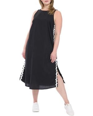 London Times Rickrack Trim Sleeveless Cotton Blend Midi Dress - Black