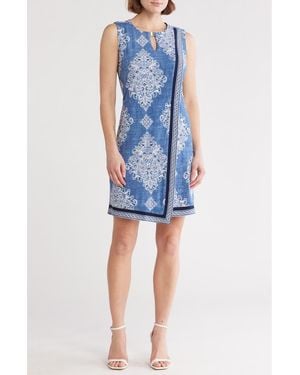 Sandra Darren Keyhole Sleeveless Asymmetric Shift Dress - Blue