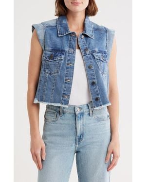 INDUSTRY REPUBLIC CLOTHING Cuffed Fray Hem Denim Vest - Blue