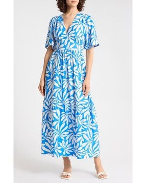 B.Young Palms Flutter Sleeve Midi Dress - Blue