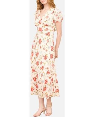 Blu Pepper Floral Puff Sleeve Midi Dress - White