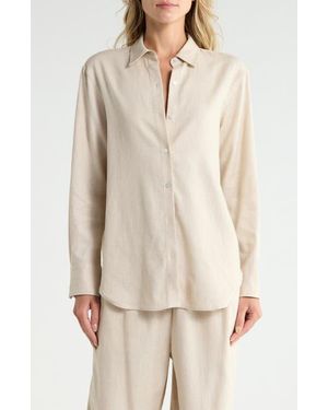 Theory Linen Blend Boyfriend Shirt - Natural