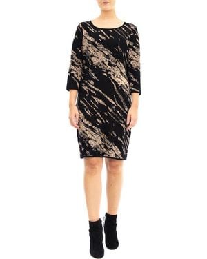 Nina Leonard Marbled Scoop Neck Dress - Black