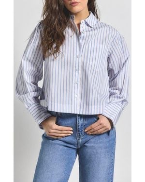 10 Crosby Derek Lam Estrella Stripe Crop Cotton Button-Up Shirt - White