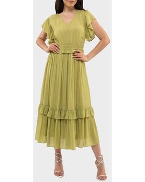 AUGUST SKY Flutter Sleeve Maxi Dress - Green