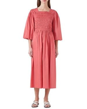 LK Bennett Calister Smocked Midi Dress - Red